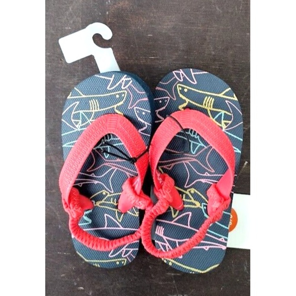 Cat Jack Kids Toddler Baby Shark Flip Flops Sandals Red Back Strap Size 5 6